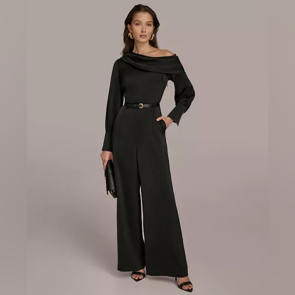 Donna Karan Black One-Shoulder Wide-Leg Jumpsuit NWT